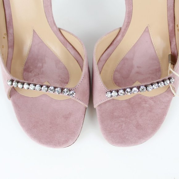 NEW VALENTINO GARAVANI d'Orsay Heeled Rhinestone Suede Sandal - Picture 8 of 14